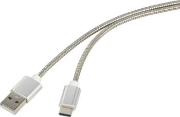 Renkforce #####USB-Kabel USB 2.0 #####USB-A Stecker, #####USB-C™ Stecker 1.00 m strieborná káblový plášť z nerezovej oce