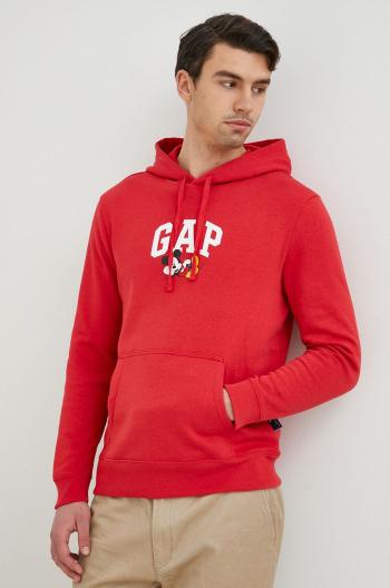 Mikina GAP x Disney pánska, červená farba, s kapucňou, s potlačou