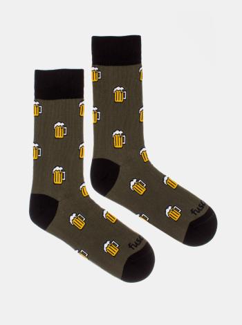 Kaki vzorované ponožky Fusakle Pojď na jedno