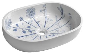 SAPHO - PRIORI keramické umývadlo, 60x40 cm, farba biela s modrou maľbou PI029