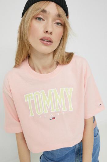 Bavlnené tričko Tommy Jeans ružová farba