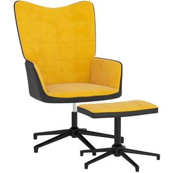 Relaxačné kreslo so stoličkou horčicovo žlté zamat a PVC, 327849