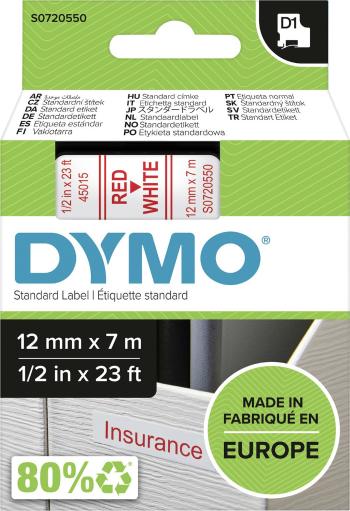 páska do štítkovača  DYMO D1 45015  Farba pásky: biela Farba písma:červená 12 mm 7 m