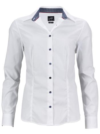 James & Nicholson Dámska biela košeľa JN647 - Bielo-tmavomodro-biela | XXL