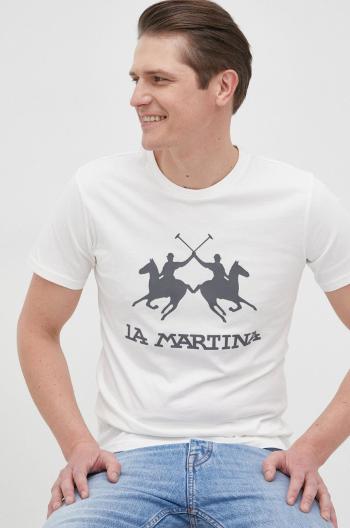 Bavlnené tričko La Martina béžová farba, s nášivkou