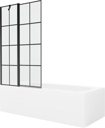 MEXEN/S - Vega obdĺžniková vaňa 180 x 80 cm s panelom + vaňová zástena 100 cm, čierna vzor 550118080X9410117077