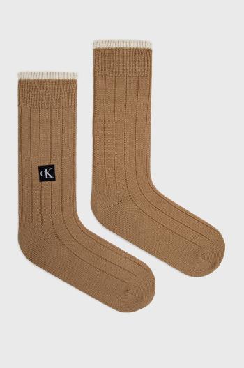 Vlnené ponožky Calvin Klein hnedá farba