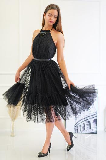 Čierne bodkované midi šaty Lara