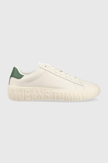 Kožené tenisky Tommy Jeans TJM LEATHER OUTSOLE biela farba, EM0EM01213