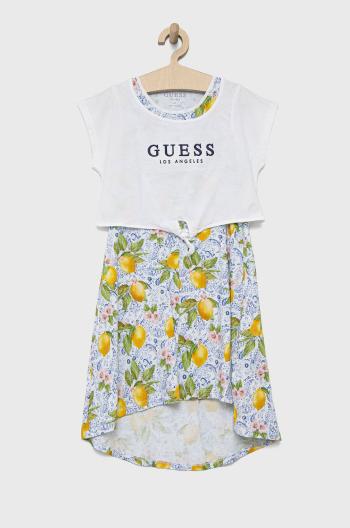 Dievčenské šaty Guess biela farba, midi, áčkový strih