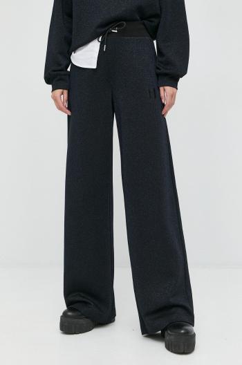 Nohavice Karl Lagerfeld dámske, tmavomodrá farba, široké, vysoký pás
