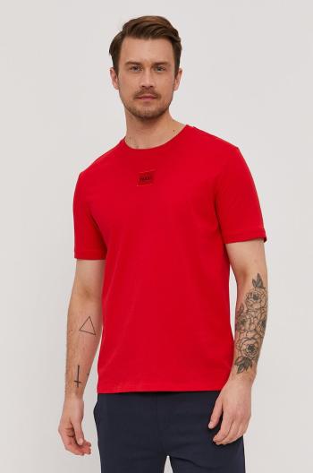 Bavlnené tričko HUGO červená farba, s potlačou