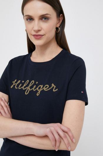 Bavlnené tričko Tommy Hilfiger tmavomodrá farba