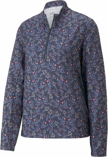 Puma Womens Micro Floral Cloudspun 1/4 Zip Navy Blazer/Loveable M