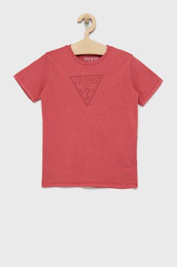 Detské bavlnené tričko Guess ružová farba, s potlačou