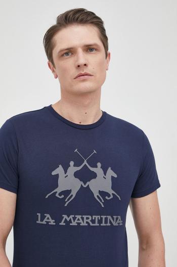 Bavlnené tričko La Martina tmavomodrá farba, s nášivkou