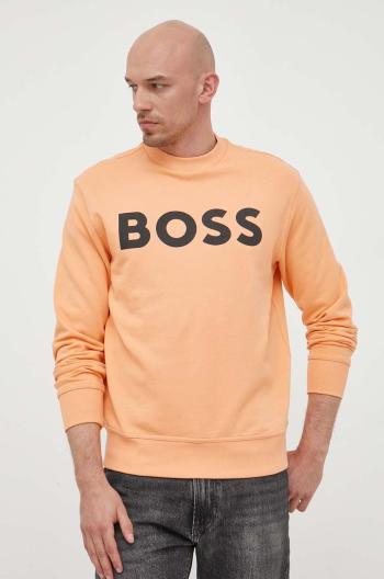 Bavlnená mikina BOSS BOSS ORANGE pánska, oranžová farba, s potlačou