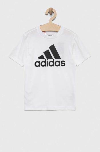 Detské bavlnené tričko adidas U BL biela farba, s potlačou