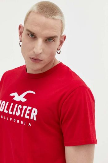 Bavlnené tričko Hollister Co. červená farba, s nášivkou