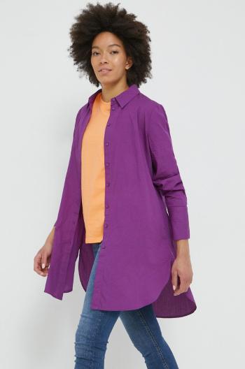 Bavlnená košeľa Vila dámska, fialová farba, voľný strih, s klasickým golierom