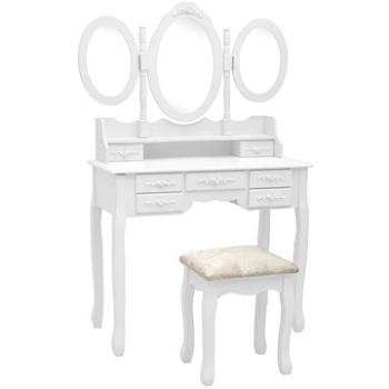 Toaletný stolík so stoličkou a 3-dielne skladacie zrkadlo biely (289326)
