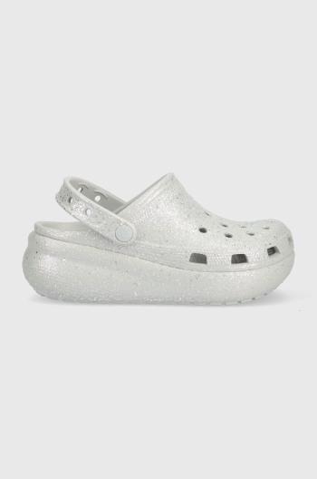 Detské šľapky Crocs strieborná farba