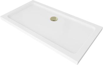 MEXEN/S - Flat sprchová vanička obdĺžniková slim 120 x 70 cm, biela + zlatý sifón 40107012G