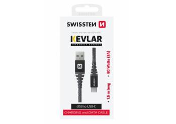 SWISSTEN DÁTOVÝ KÁBEL KEVLAR USB / USB-C 1,5 M ANTRACIT