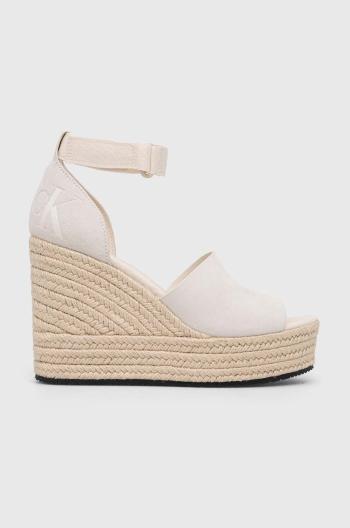 Sandále Calvin Klein Jeans WEDGE SANDAL WIDE SU CON dámske, béžová farba, na kline, YW0YW00963