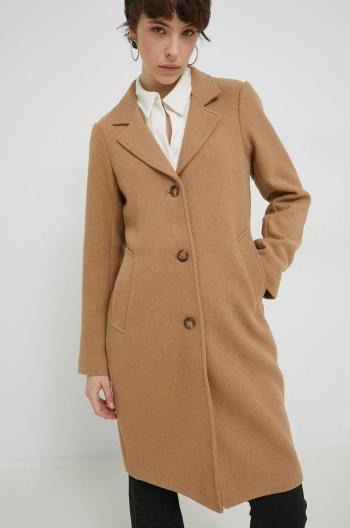 Kabát s prímesou vlny Abercrombie & Fitch hnedá farba, prechodný,