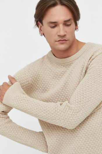 Bavlnený sveter Solid pánsky, béžová farba,