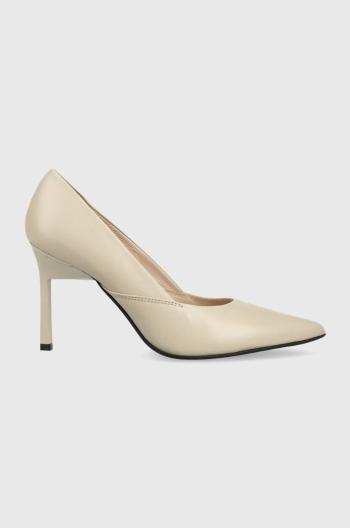 Kožené ihličky Calvin Klein GEO STILETTO PUMP 90 béžová farba, HW0HW01769