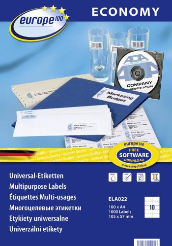 Europe 100 ELA022 etikety 105 x 57 mm papier  biela 1000 ks permanentné univerzálne etikety atrament, laser, kópie 100 B
