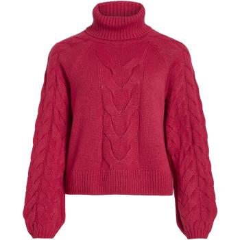 Vila  VIOA L/S CABLE ROLLNECK KNIT TOP/PB 14087553  Svetre Červená