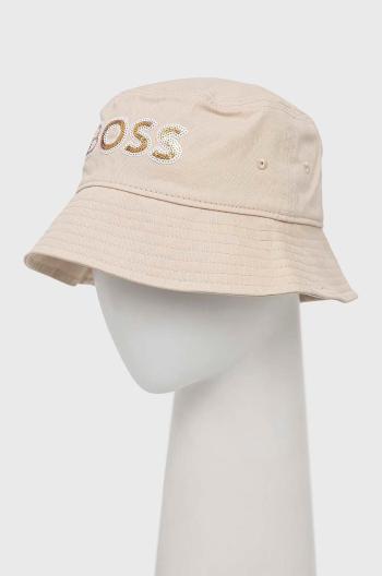 Bavlnený klobúk BOSS béžová farba, bavlnený