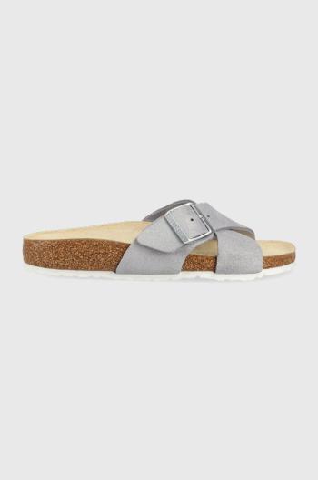 Semišové šľapky Birkenstock Siena dámske, strieborná farba, 1024212