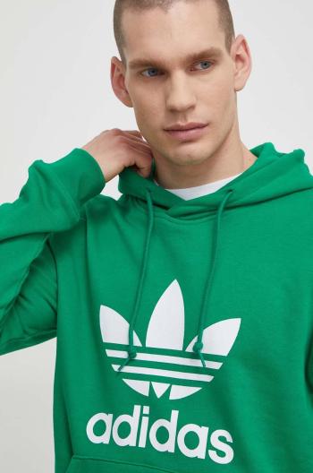 Bavlnená mikina adidas Originals Adicolor Classics Trefoil pánska, zelená farba, s kapucňou, s potlačou, IM9403