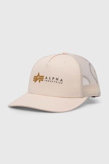 Čiapka Alpha Industries béžová farba, s potlačou