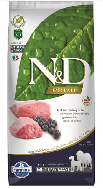 Farmina N&D dog PRIME (GF) adult medium & maxi, lamb & blueberry 12kg