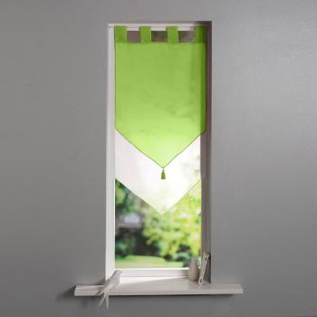 Blancheporte Dvojitá vitrážová záclonka do špičky zakončená pútkami zelená/biela 60x160 cm
