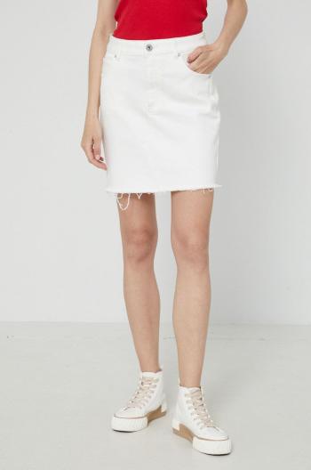 Rifľová sukňa Medicine biela farba, mini, rovný strih