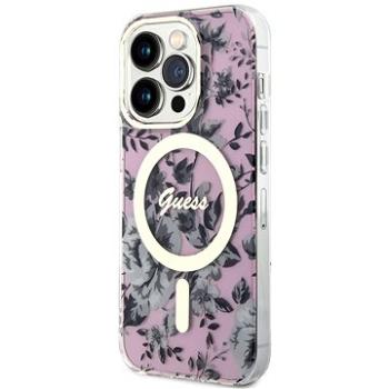 Guess PC/TPU Flowers IML MagSafe Kompatibilný Zadný Kryt na iPhone 14 Pro Pink (GUHMP14LHCFWSP)