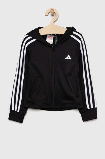 Detská mikina adidas čierna farba, s kapucňou, s nášivkou