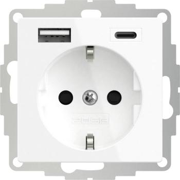2USB 2U-449528  zásuvka s ochranným kontaktom  s nabíjaním cez USB, detská ochrana, VDE IP20 čisto biela (hodvábne matná