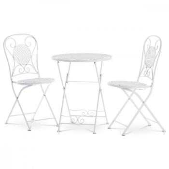 AUTRONIC JF2236 Záhradný set, stôl + 2 stoličky, kov, biely lak (dizajnovo k lavici JF2237)