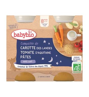 BABYBIO Večerné menu mrkva a paradajky s cestovinami (2x 200 g)