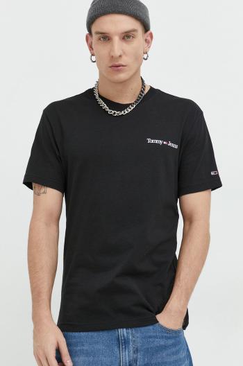Bavlnené tričko Tommy Jeans čierna farba, s potlačou
