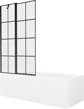 MEXEN/S - Cubik obdĺžniková vaňa 150 x 70 cm s panelom + vaňová zástena 100 cm, čierna vzor 550315070X9410117077