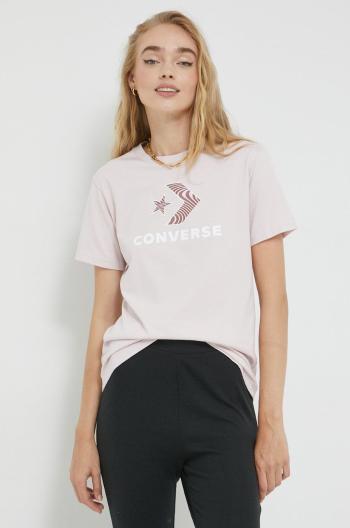 Bavlnené tričko Converse ružová farba,