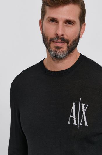 Vlnený sveter Armani Exchange pánsky, čierna farba, ľahký